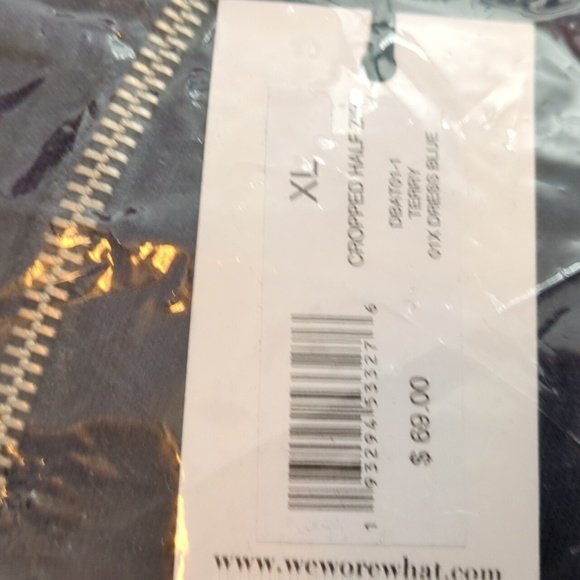 WEWOREWHAT Dress Blue Cotton Terry Cropped Half Zip Sweatshirt NEW Size XL - Picture 5 of 6